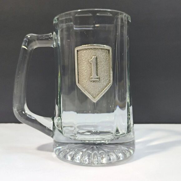 Vtg US 1st Place Beer Heavy Glass Clear Mug #1 Dad Husband Man Cave Bar Veteran - Picture 1 of 9